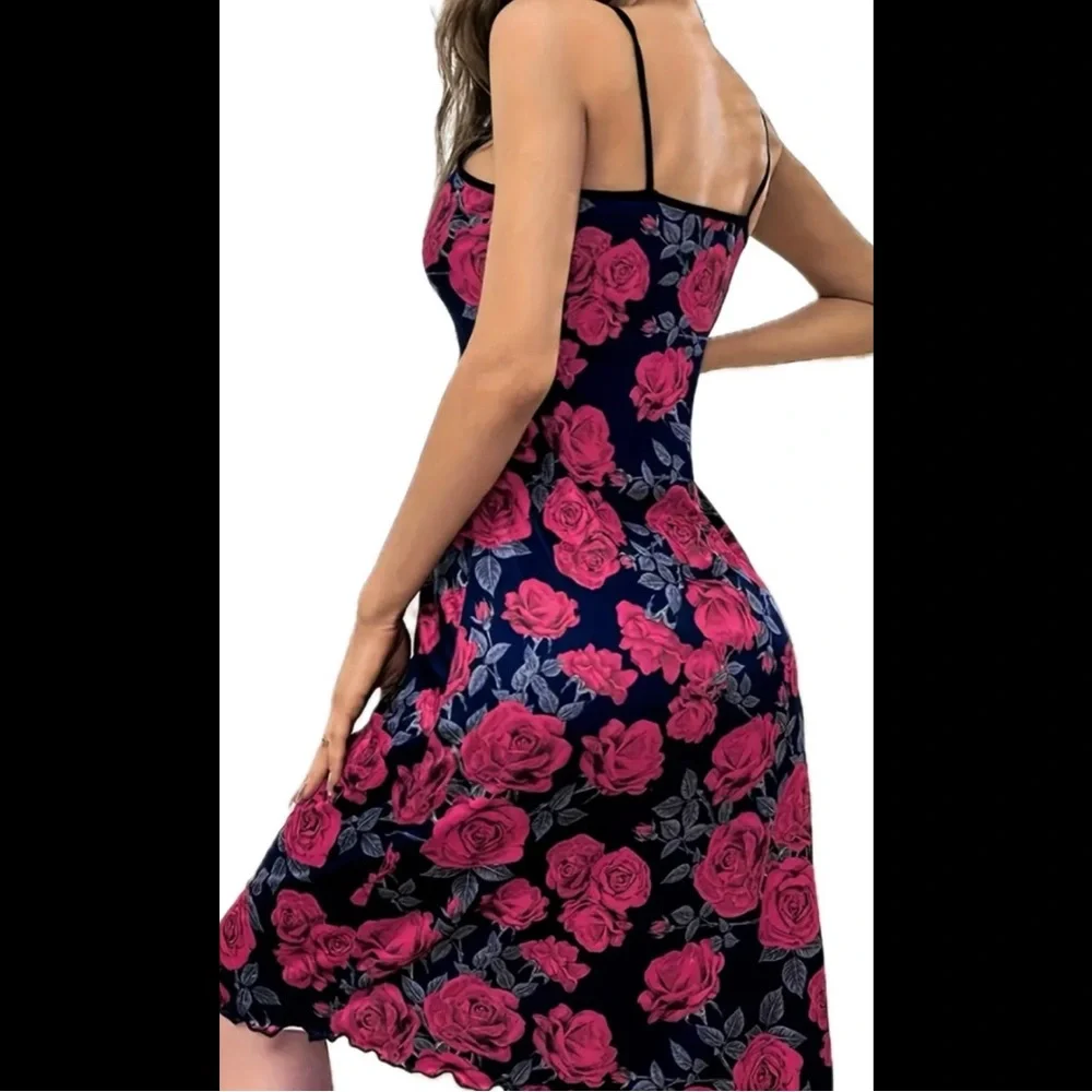 Pink Rose & Black, Midi, Night Gown